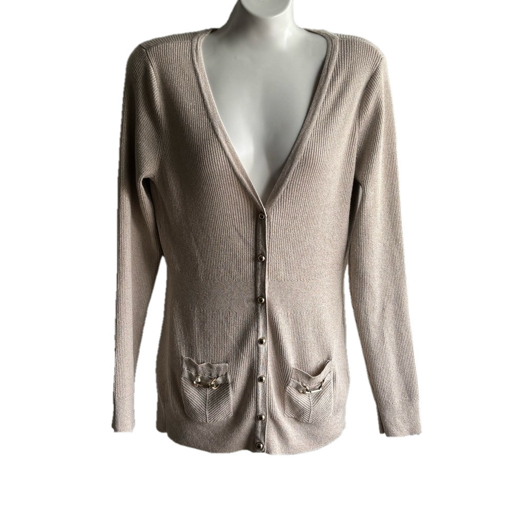 White House Black Market Cream Cardigan with gold sparkle size Medium